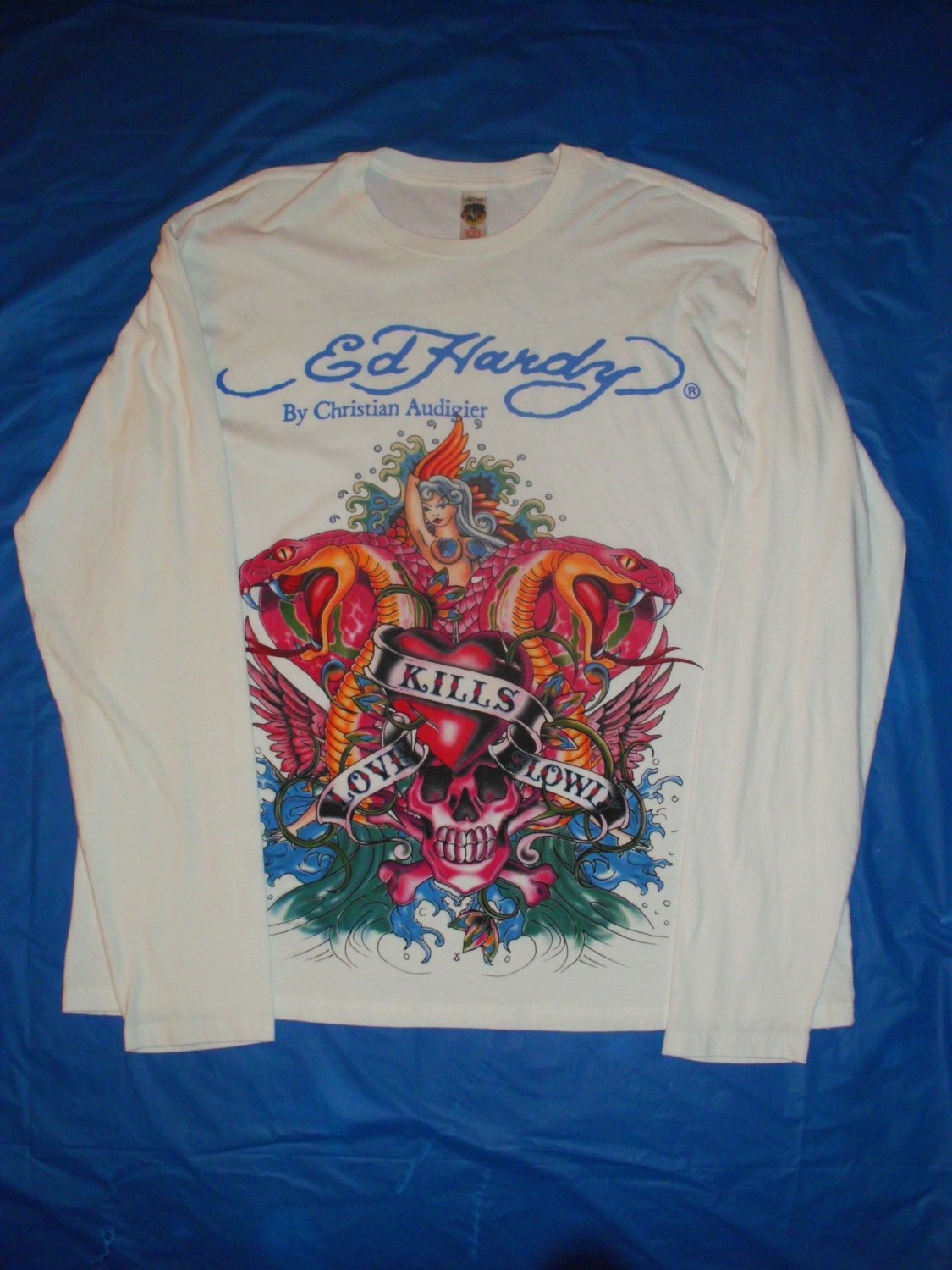 ED HARDY Love Kills Slowly Mermaid, Snake & Skull Long Sleeve T-Shirt ...