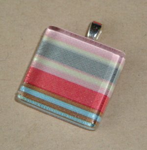 Raspberry Stripes, Amy Butler paper, Glass Tile Pendant (14)