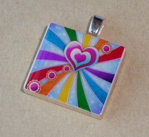 Hearts of Rainbow Scrabble Tile Pendant Necklace