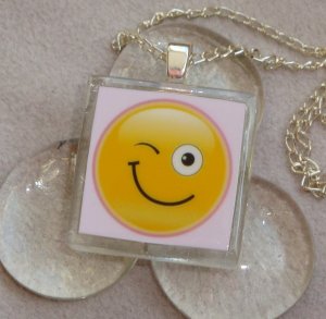 Wink Glass Tile Pendant Necklace