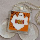 Boo Halloween Glass Tile Pendant Necklace