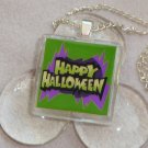 Happy Halloween Glass Tile Pendant Necklace