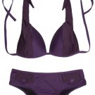 Halter Two Tone Bikini & Pocket Design Bottom (Black,Purple)