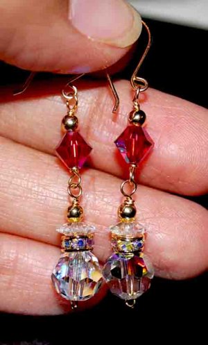 HANDMADE SWAROVSKI CRYSTALS DANGLE EARRINGS 14ct Goldfilled