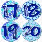BLUE POLKA DOTS "Bubbles" Onesie Stickers 13-24 months Plus 8 Free Milestone Stickers