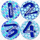 BLUE POLKA DOTS "Bubbles" Onesie Stickers 1 to 12 months Plus 8 Free Milestone Stickers
