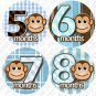 Monthly Onesie stickers Boy Monkey Stripes blue white baby shower gifts