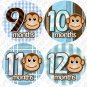 Monthly Onesie stickers Boy Monkey Stripes blue white baby shower gifts