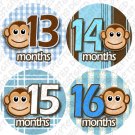 Monkeys 13 to 16 Monthly Onesie Stickers blue boys for expecting mothers Monkeys 13 to 16 Monthly Onesie Stickers blue boys for expecting mothers