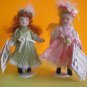 Very Cute Pair of Porcelain Dolls with stands Limited Edition 5 1/2" w Gift Tags