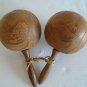 Maracas Vintage Musical Instrument Wooden Hand Carved Gourd Great Cond Ship Fast