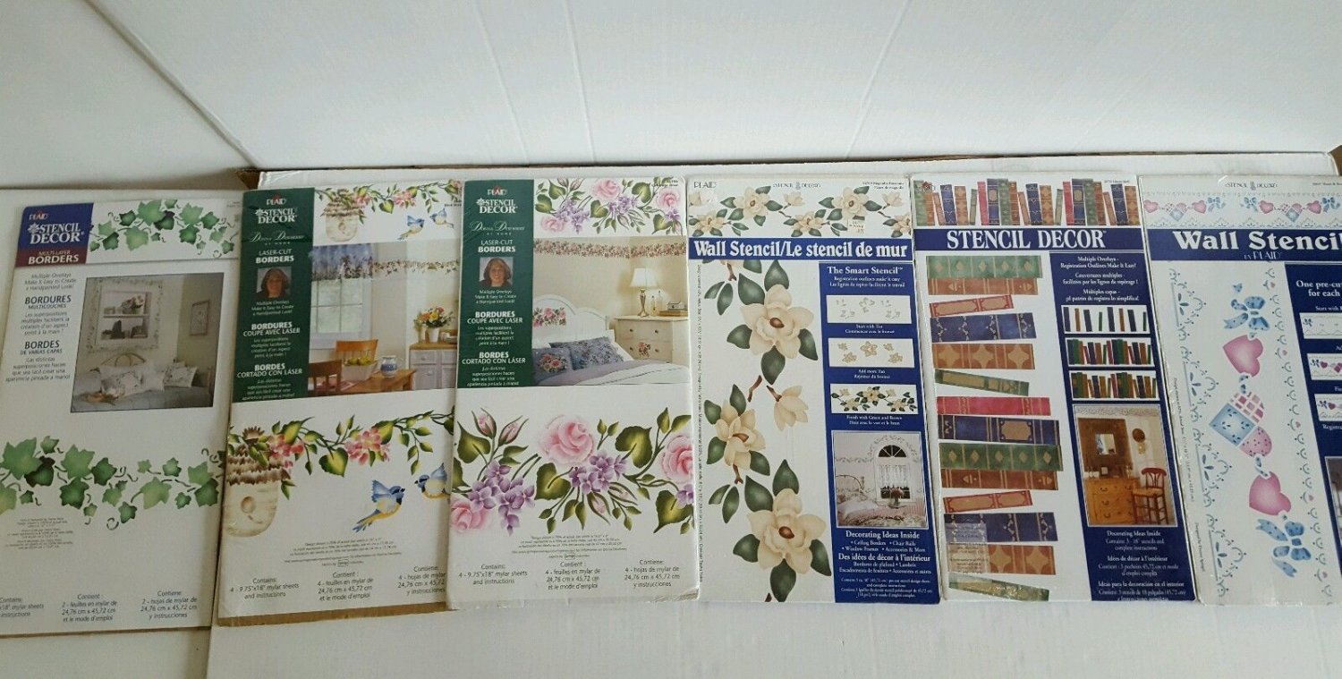 NEW Plaid Stencil Decor Wall Stencil Border Flower Library Shelf Choose One