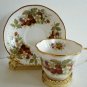 Vintage Royal Minster Bone China Teacup & Saucer Berries, England Gold Tone Trim