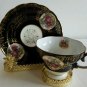 Royal Sealy China Japan Portrait Cup & Saucer Royal Blue Cream Rose/Gold EUC