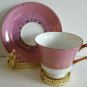 MADE IN JAPAN Tea cup and saucer pink background Gold Leaves EUC Ship Fast