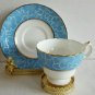 Vintage Cauldon Bone China Teacup and Saucer Blue Bckgroud White Flower England