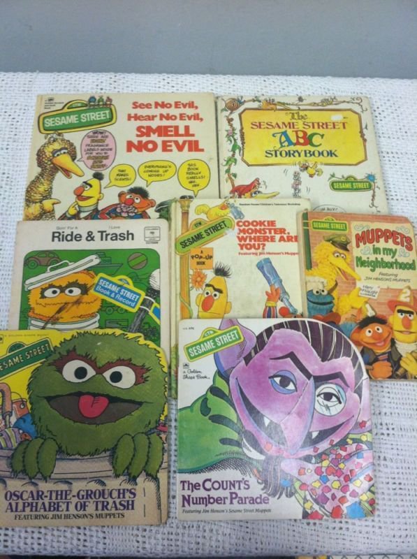 Lot Vtg Sesame Street Books Oscar Love Trash Storybook Count Cookie Monster