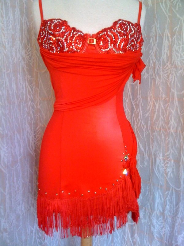 Red short dance dress Latin for dance competitions