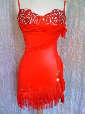 Red short dance dress Latin for dance competitions