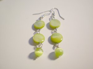 Lime green shell and cats eye earrings