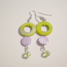 Lime Green and purple shell and glass earrings