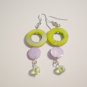 Lime Green and purple shell and glass earrings