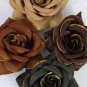 Large Silky Rose W Gold Glitter Trim w Alligator Clip Browntone Mix/DZ
