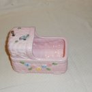 CRADLE/BASSINET  PINK WITH MUSIC BOX NURSERY  PLANTER NAPCO CERAMIC VTG.