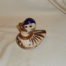 FOLK ART TERRACOTTA POTTERY DUCK 4 1/2" MEXICO BLUE & BROWN