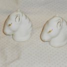 SALT AND PEPPER SHAKERS IN THE SHAPE OF HORSE HEADS 2 1/2" WITH GOLD DETAILING