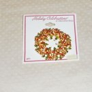 CHRISTOPHER RADIO WREATH BROOCH WITH HOLLY & RHINESTONES HOLIDAY CELEBRATIONS