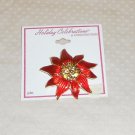CHRISTOPHER RADIO  BROOCH POINSETTIA WITH RHINESTONES HOLIDAY CELEBRATIONS