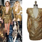 Sexy V-neck  Gold Sequins Cocktail Ball Party Short mini Dress Clubwear