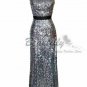 Long Sequins Silver Cocktail Prom Gown Formal Party Evening Wedding Women Dress