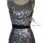 Long Sequins Silver Cocktail Prom Gown Formal Party Evening Wedding Women Dress