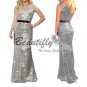 Long Sequins Silver Cocktail Prom Gown Formal Party Evening Wedding Women Dress