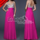 Elegant V-neck Sequins&Chiffon Straps Long Wedding Prom Gown Women's Evening Bridesmaids' Dresses