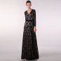 New Elegant Black Lace Long Sleeves Bridesmaid Prom Gown Wedding Women Long formal evening Dresses