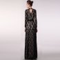 New Elegant Black Lace Long Sleeves Bridesmaid Prom Gown Wedding Women Long formal evening Dresses