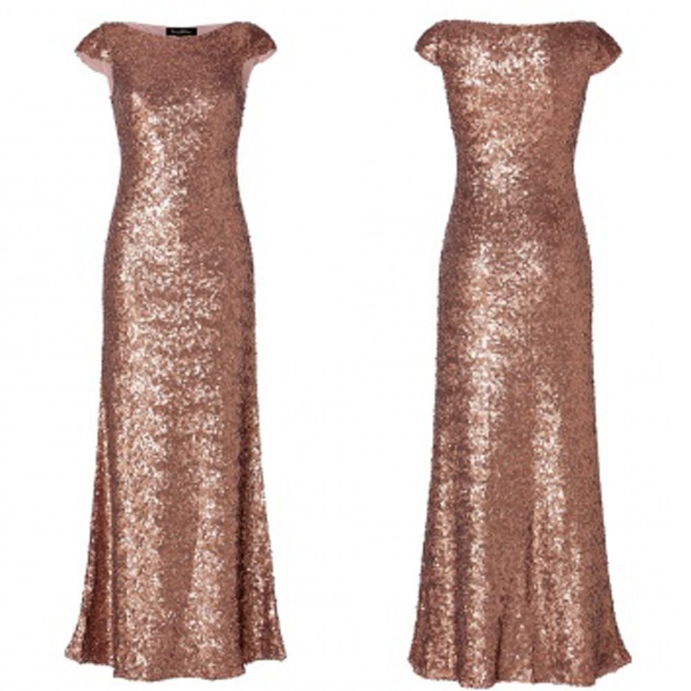 Long sequin rose Gold Wedding Bridesmaid Prom Women Dress Party Evening ...