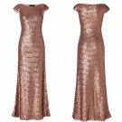 Long sequin rose Gold Wedding Bridesmaid Prom Women Dress Party Evening Formal