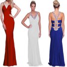 New Women Sexy Blue v-neck hand-beaded long formal gown party evening prom dress Red