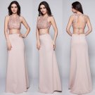 Sexy Nude Pink Two-Piece Open Back Formal Evening Dance Party Women Dress Prom Maxi New