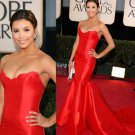 Strapless Mermaid Red Taffeta Slim Train Ball Gown Long Wedding Evening Dress