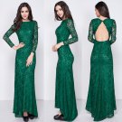 Open Back Lace Long Sleeves Dark Green Maxi Evening Party Prom Women Dress Train