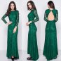 Open Back Lace Long Sleeves Dark Green Maxi Evening Party Prom Women Dress Train