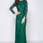 Open Back Lace Long Sleeves Dark Green Maxi Evening Party Prom Women Dress Train