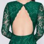 Open Back Lace Long Sleeves Dark Green Maxi Evening Party Prom Women Dress Train