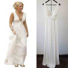 Stock Sexy White V-neck long formal evening ball gown cocktail party prom dress