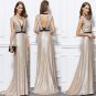 New sexy v-neck champagne sequins long formal gown evening party prom dresses 12